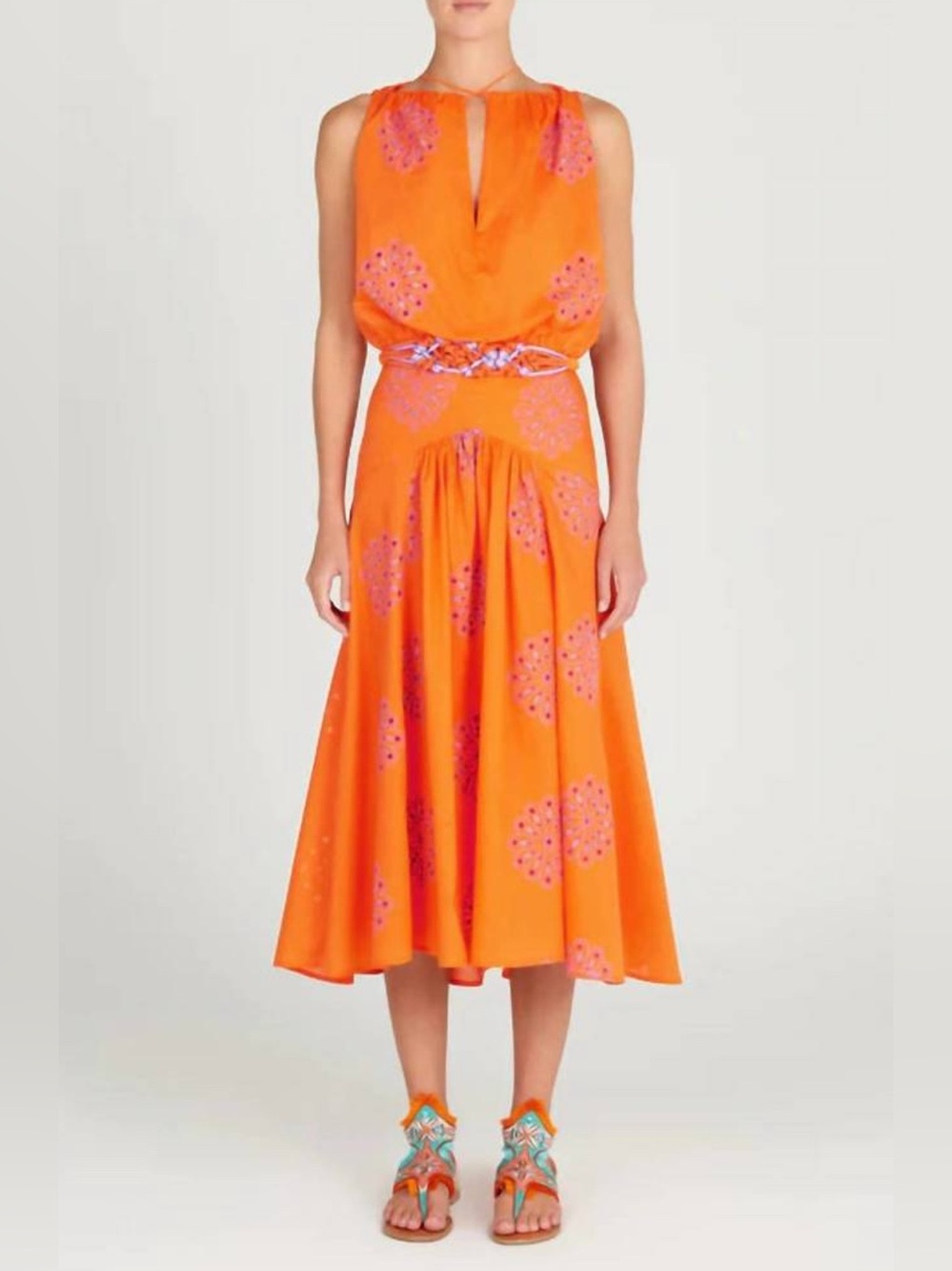 SILVIA TCHERASSI Daila Belted Embroidered Eyelet Dress Size XS